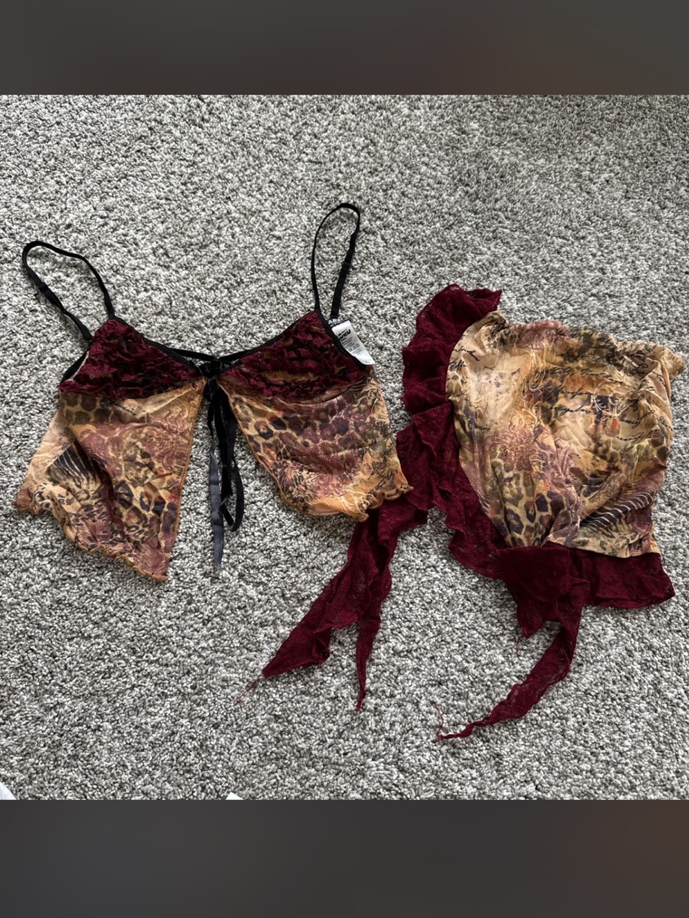 Jaded London Burgundy and Tan Leopard Lace Bandeau Set